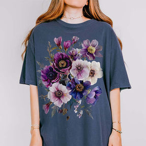 Botanical Purple Floral Anemones T-Shirt