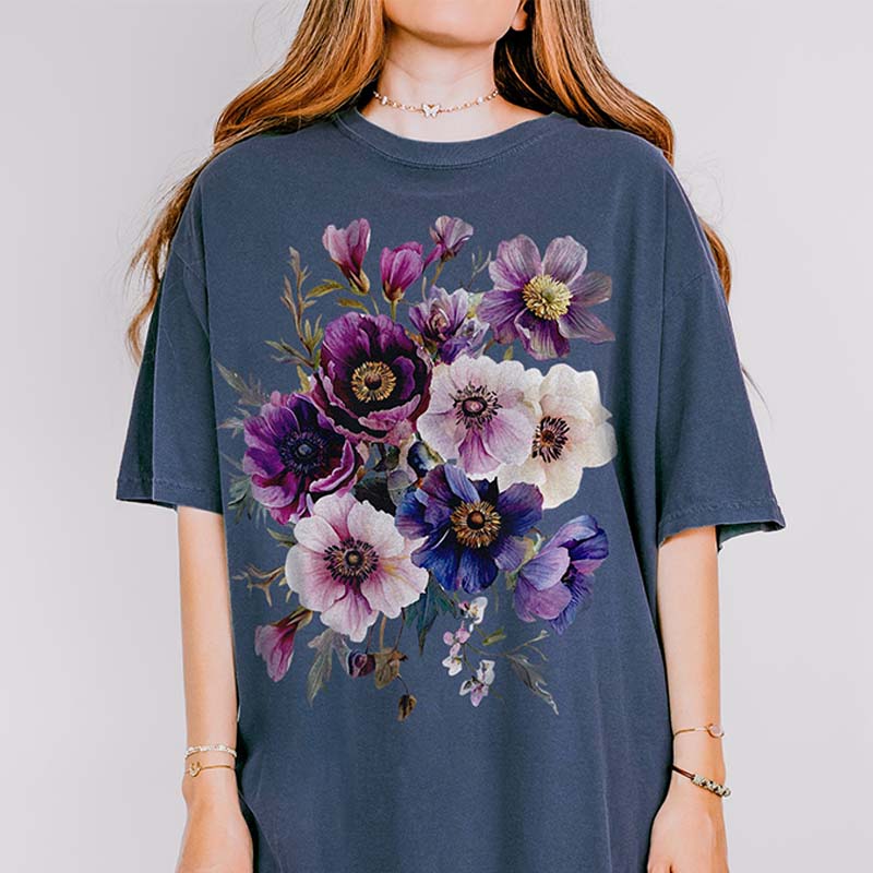 Botanical Purple Floral Anemones T-Shirt