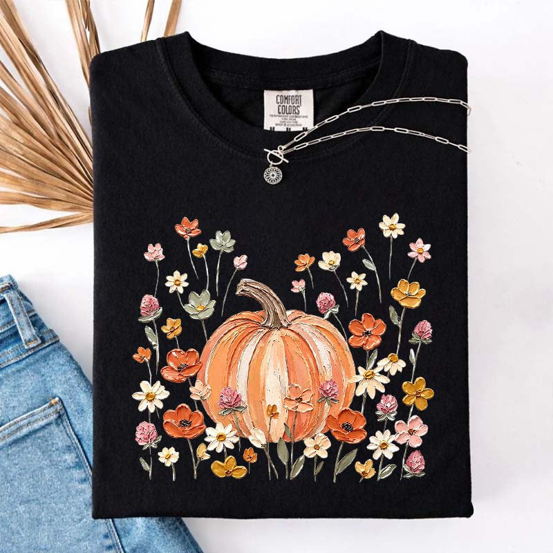 Autumn Floral Wildflower Pumpkin Season T-Shirt