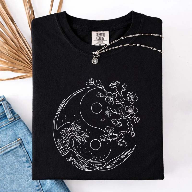 Yin Yang Wave Cherry Blossom T-Shirt