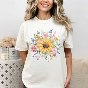 Vintage Floral Pressed  Sun Flowers T-Shirt