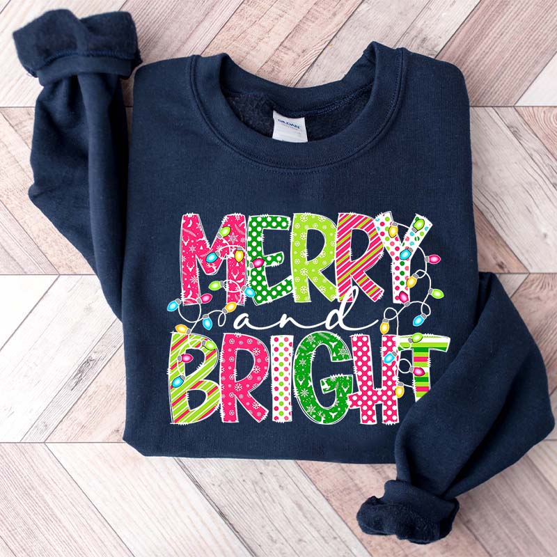 Merry and Bright Cute Family Christmas Sweatshirt