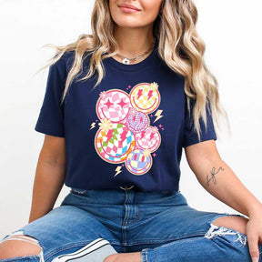 Trendy Checkered Smiley Face T-Shirt