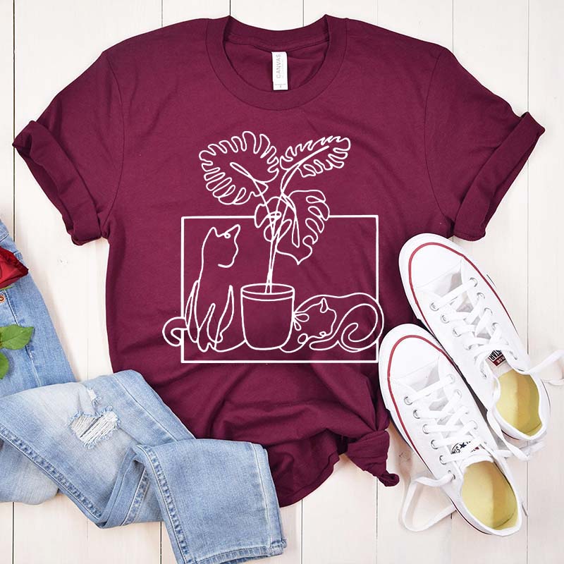 Minimalist Cat Plant T-Shirt