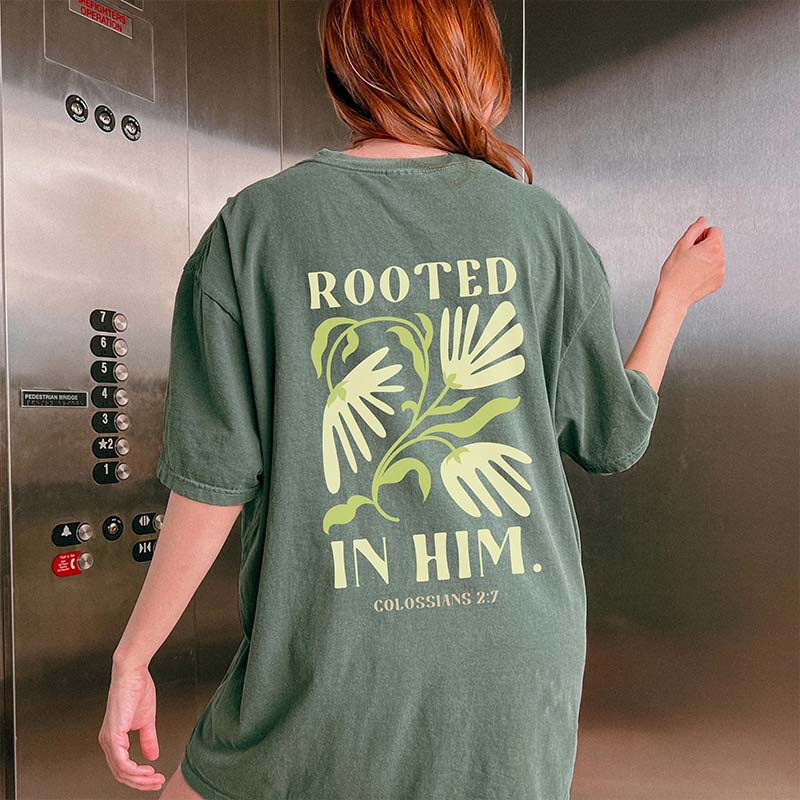 Rooted in Him Retro Floral Faith T-Shirt