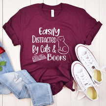 Easily Distracted Cats and Books T-Shirt