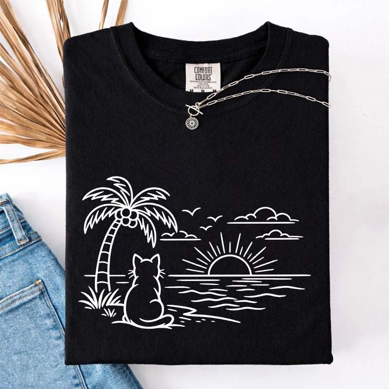 Cat Watching Sunset T-Shirt
