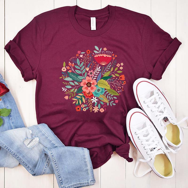 Grow Positive Thoughts Bohemian Floral T-Shirt