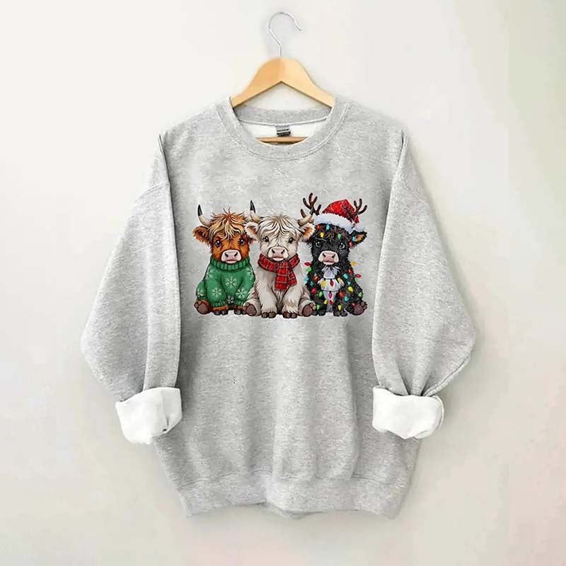 Rustic Highland Cows Christmas Sweatshirt