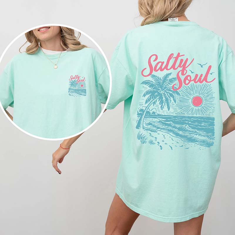 Salty Soul Sunset Beach Palm T-Shirt