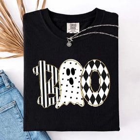 Retro Ghost Boo Halloween Black And White T-Shirt