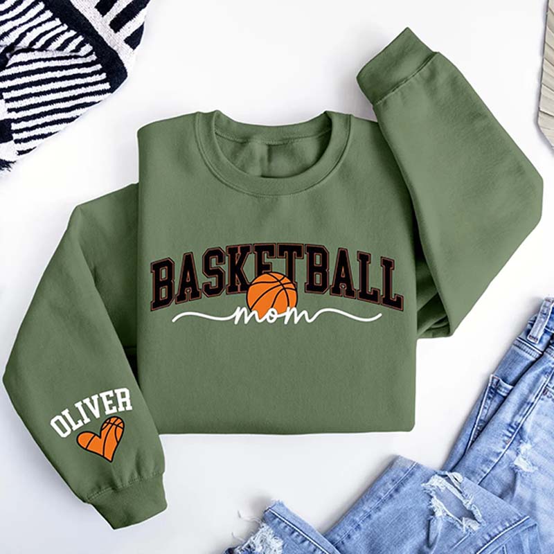 Personalized Basketball Mom Kids Name On Sleeve Sweatshirt