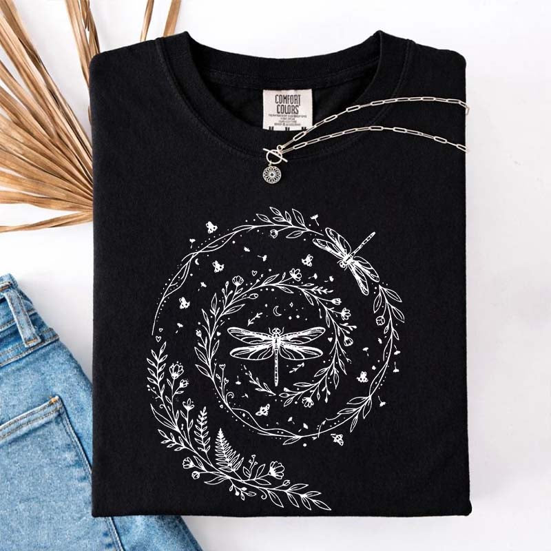 Cute Wildflowers Dragonfly Nature T-Shirt