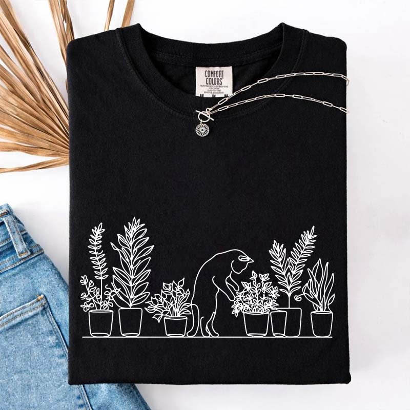 Cats and Plants Line T-Shirt