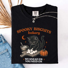 Kitty Biscuits Spooky Season Black Cat Halloween T-Shirt