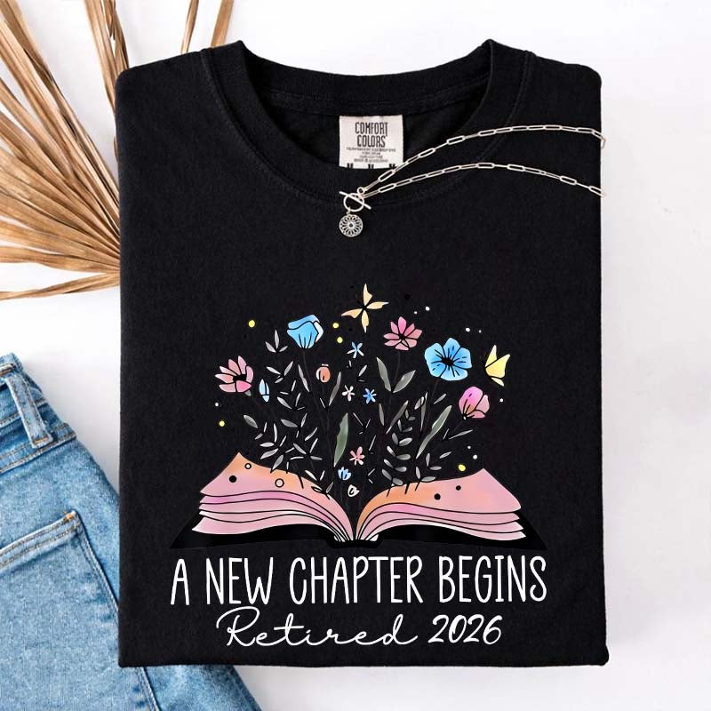 Floral Teachers 'A New Chapter Begins' Retired T-Shirt