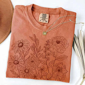 Boho Vintage Pressed Flowers Botanical T-Shirt