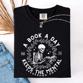 A Book a Day Skeleton Floral T-Shirt