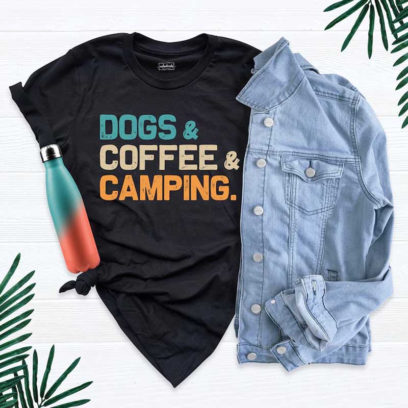 Dogs Coffee Camping Vacation T-Shirt