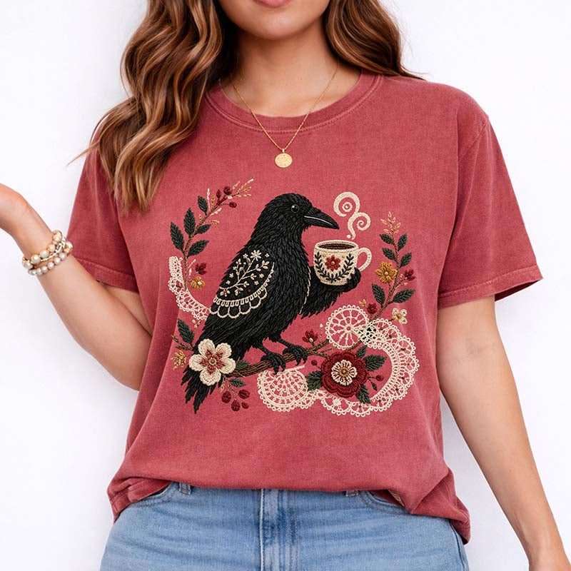 Boho Bird Crow Coffee Lover T-Shirt