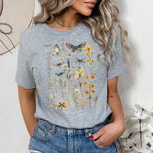 Wild Flower Dragonfly Watercolor Botanical T-Shirt