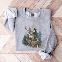 90's Retro Fall Buck And Doe Deer Sweatshirt