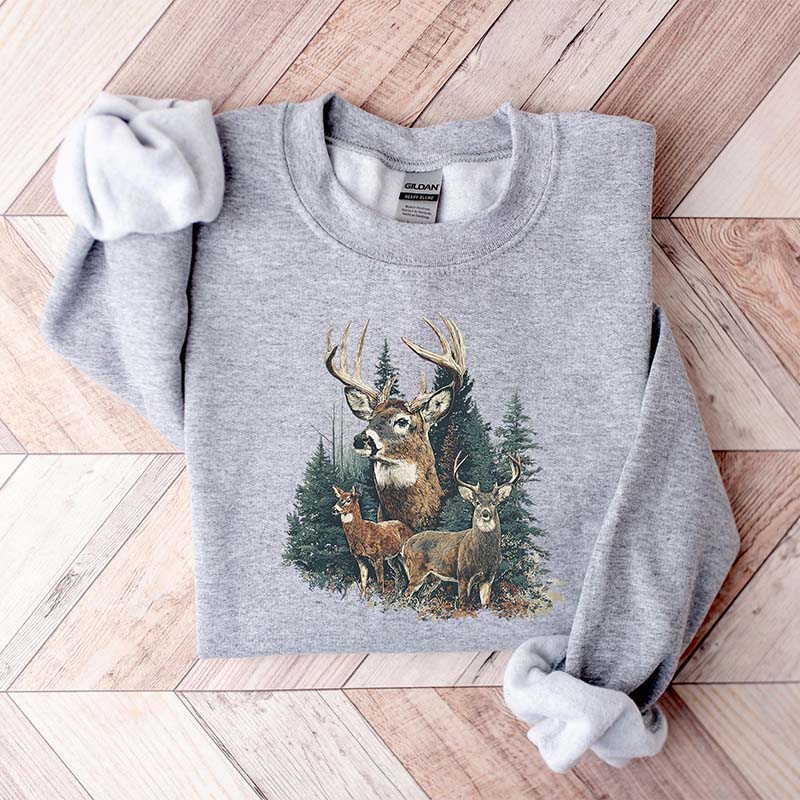 90's Retro Fall Buck And Doe Deer Sweatshirt