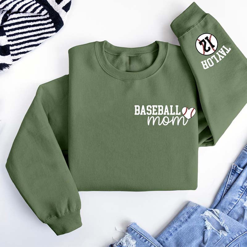 Personalize Baseball Mom Kids Name On Sleeve Sweatshirt
