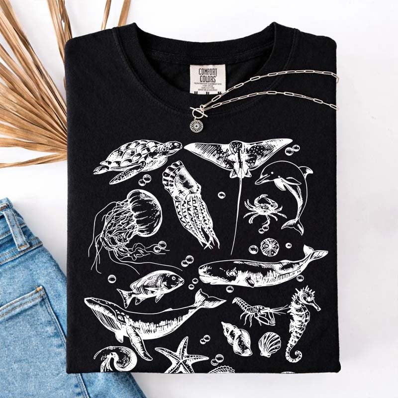 Sea Animals 90s Vintage Style T-Shirt