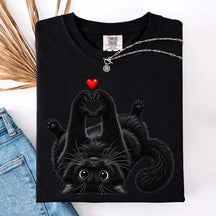 Cute Black Cat Heart Paws T-Shirt