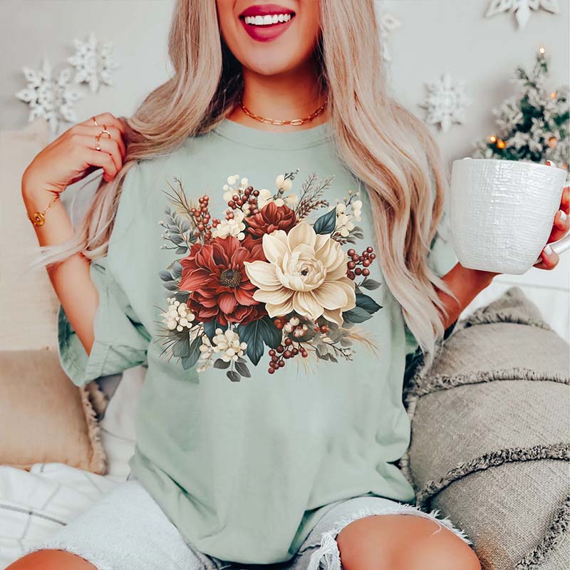 Christmas Flowers Comfort Colors T-Shirt