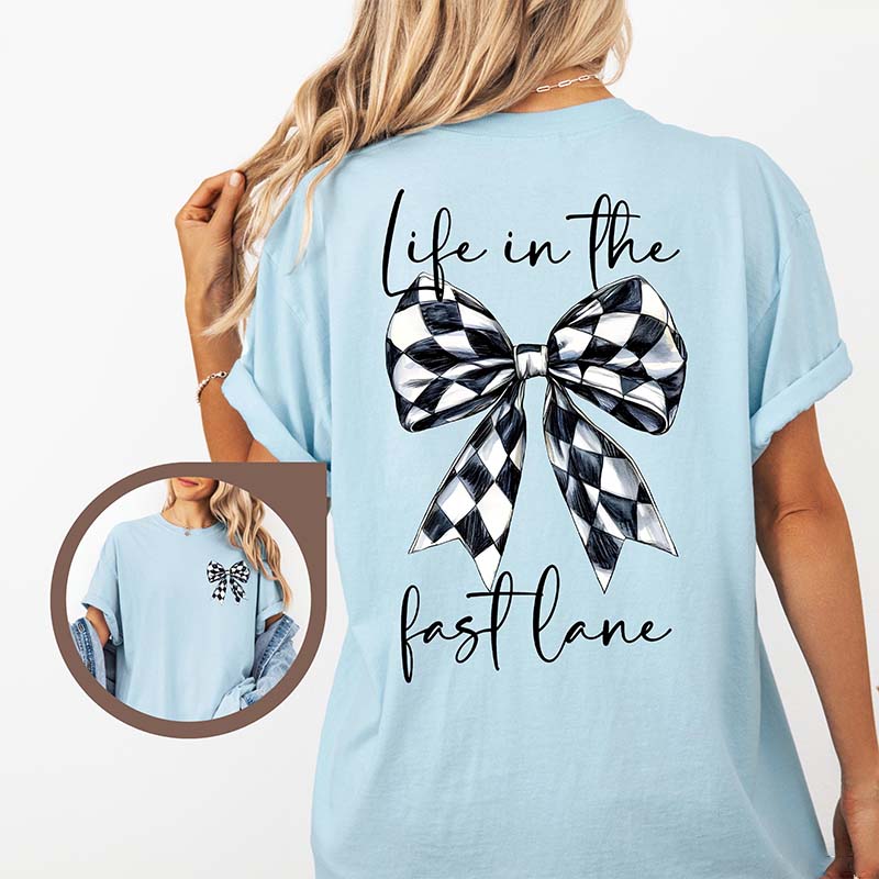 Race Day Checkered Flag Bow T-Shirt