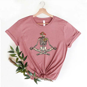 Skeletons Yoga Meditation Mushrooms And Flowers T-Shirt