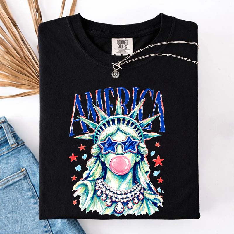 America Statue of Liberty Blowing Bubble Gum T-Shirt