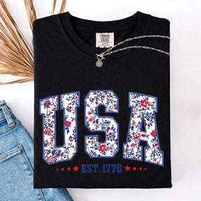 Flower USA Floral Patriotic T-Shirt