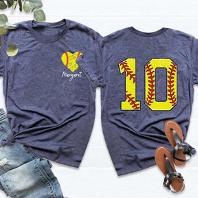 Custom Number And Name Softball Heart T-Shirt