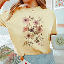 Retro Boho Botanical Pressed Flowers T-Shirt