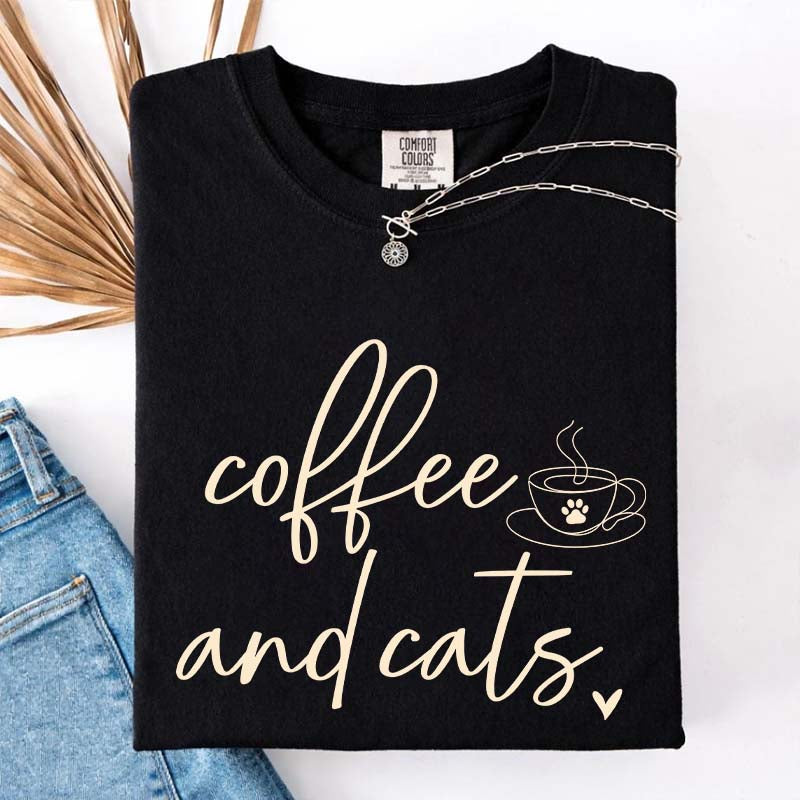Minimalist Coffee and Cats T-Shirt