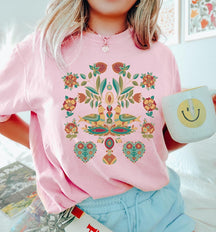 Chemise oiseau art populaire scandinave