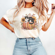 Fall Pumpkin Tuxedo Cat T-Shirt