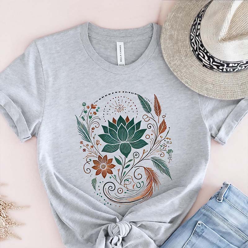 Bohemian Lotus Flower Nature Inspired T-Shirt
