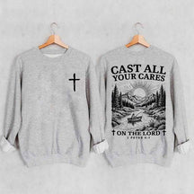 Cast All Your Cares Lord 1 Peter 5:7 Nature River Fishing Boat Sweatshirt