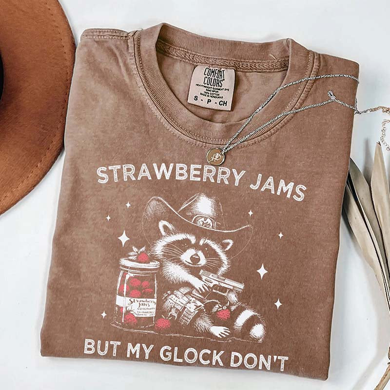 Strawberry Jams But My Glock Don't Raccoon T-Shirt