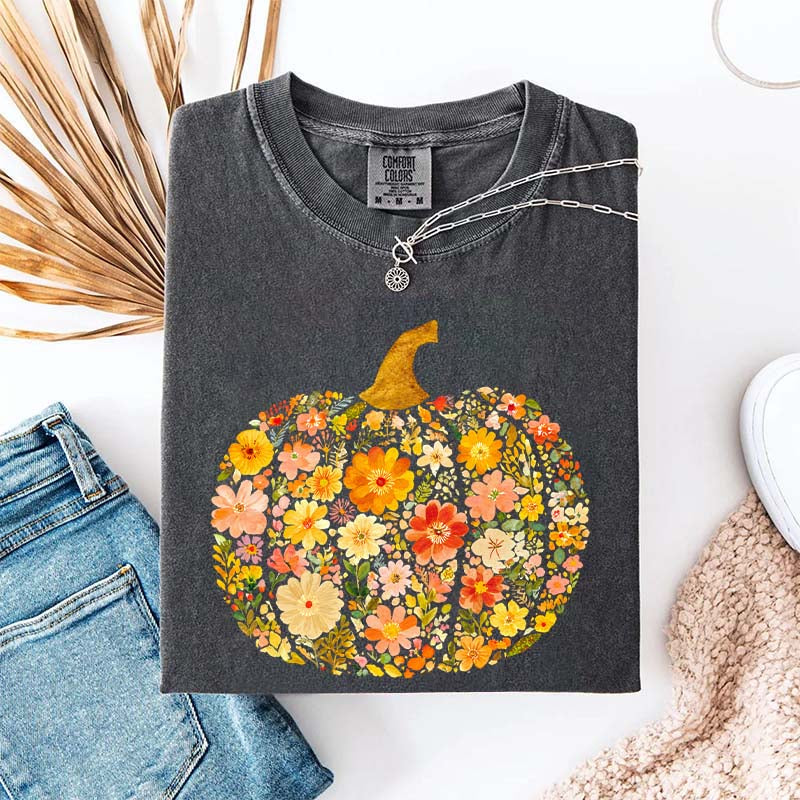 Flowers Pumpkin Comfort Colors T-Shirt