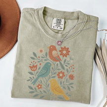 Boho Cottagecore Birds and Flowers T-Shirt