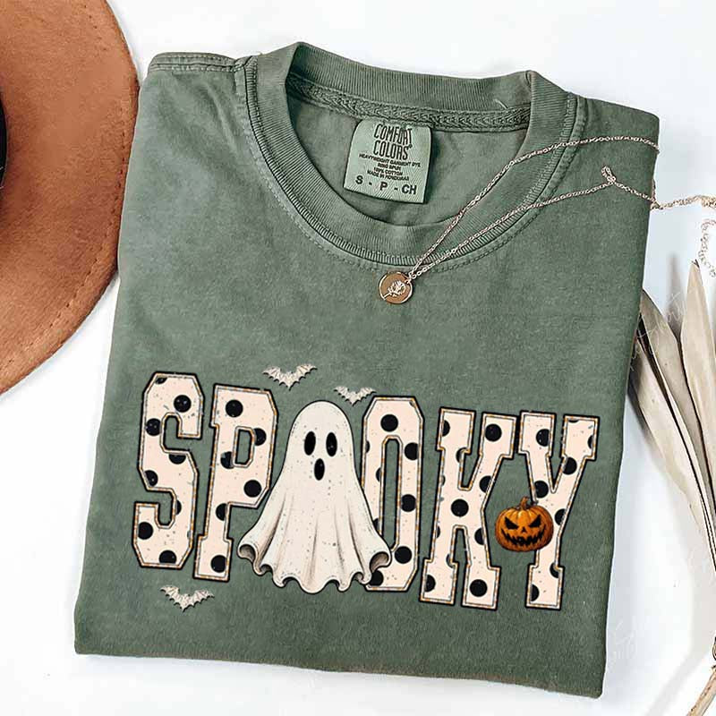 Retro Spooky Halloween Ghost White Dots T-Shirt
