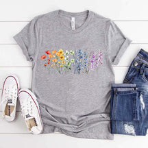 Watercolor Floral Design Rainbow T-Shirt