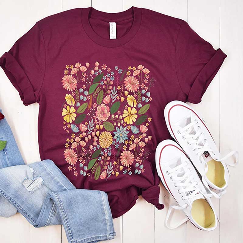 Wild Flowers Pink Ladies T-Shirt