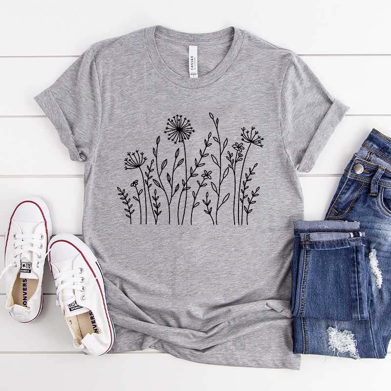 Minimalist Wild Flowers Graphic T-Shirt