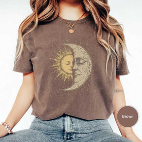 Hippie Mystical Sun And Moon Face T-Shirt
